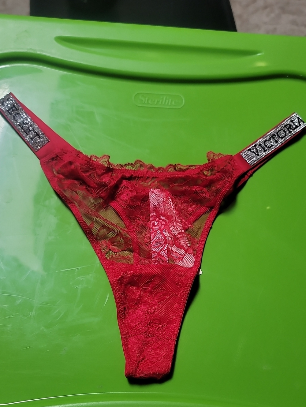 Victoria's Secret Very Sexy Shine Strap Lace Thong Panty LIPSTICK RED